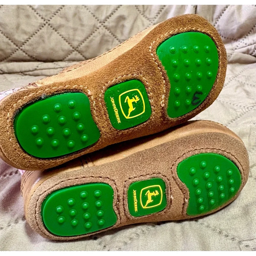 John Deere Baby Girls Pink Brown Leather Western Crib Boots JD0185 Size 2